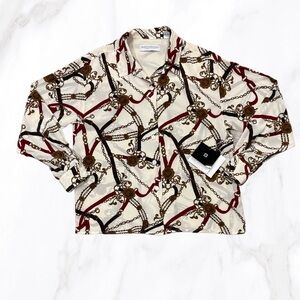 Vintage Valerie Steven’s Petite 100% Silk Chain Pattern Button Up Blouse, Size 6